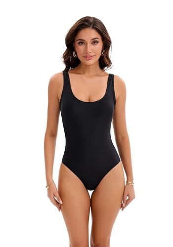 Women's One Piece Swimsuits Deep U Back Swimwear Tummy Control Bathing Suits for Women