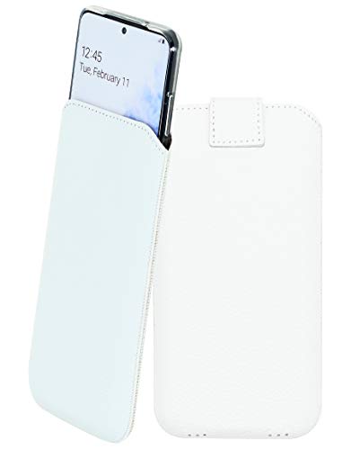 Suncase Leder Tasche kompatibel mit Nothing Phone (1) Hülle mit ZUSÄTZLICHER Transparent Hülle | Schale | Silikon Bumper Handytasche (mit Rückzugsfunktion & Magnetverschluss) in vollnarbig-Weiss