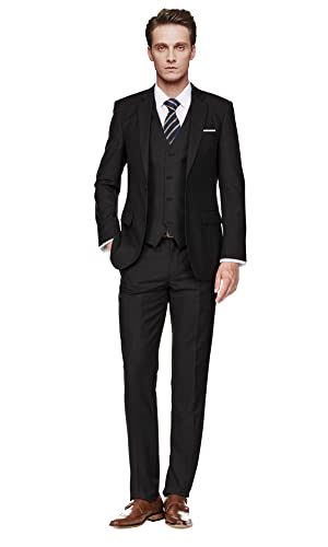 Image of Men's Slim Fit 3 Piece Suit Two Button Business Wedding Dress Tux Suit Set Jacket Vest Pants with Tie