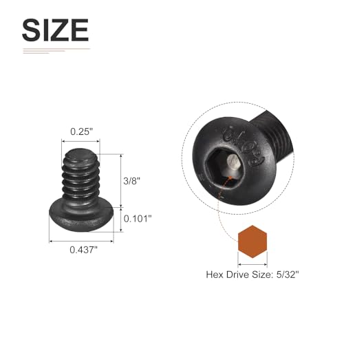 DTGN 1/4-20x3/8" Button Head Socket Cap Screws, 25Pack, Good for Machine, Carbon Steel Black Oxide - Image 2