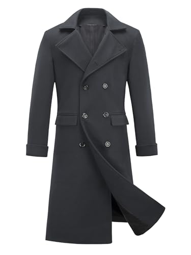 Image of INVACHI Men's Wool Blend Long Trench Coat Notched Collar Single Breasted Overcoat Warm Winter Pea Coat