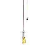 Globe Electric 1-Light Vintage Edison Plug-In Mini Pendant, Brushed Steel Finish, Red Designer Rope Cord, In-Line On/Off Rocker Switch, 1x A19 60W Bulb (sold separately), 64917