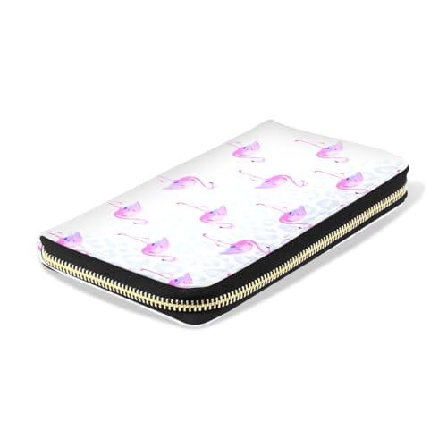 Long Wallets Leather Bifold Wallet for Women Pink Flamingo Leopard with Zipper Credit Card Holder Large Capacity4