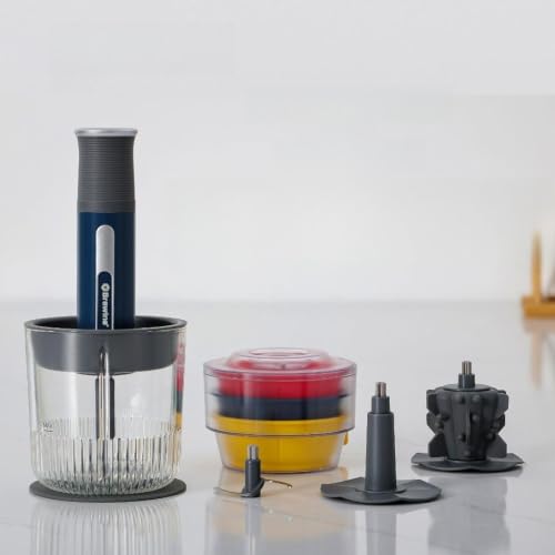 Image of Brewine USB Cordless Vegetable Chopper & Garlic Peeler, 400ml Glass Bowl, Chop, Mince, Puree & Whisk, Stainless Steel Blades, Anti-Skid Pad, One-Touch Operation, 3 Mini Bowls Included, Rechargeable