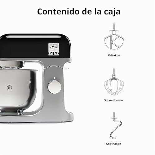Miniatura 8 de Kenwood Kmix Kmx750ab - Robot De Cocina Multifunción, 1000 W, Bol Metálico De 5 L Con Asa, Gancho Para Amasar, Varillas, Mezclado K, Acero Inoxidable, 6 Velocidades, Color Negro