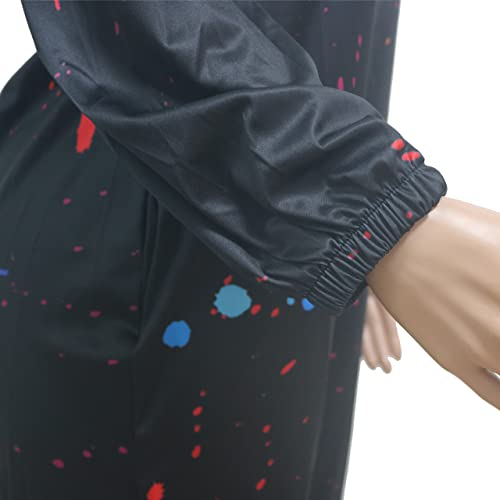 Meslima Women Plus Size One Piece Outfits- Graffiti Print Off Shoulder Long Sleeve Loose Short Pants Jumpsuits Black Xl #TOP4