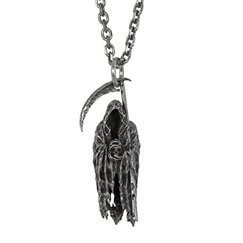 TAYASH Santa Muerte Necklace,Skull Necklace for Men,Metal Sickle Death God Pendant,Gothic Grim Reaper Scythe Skull Necklace,The Reapers Pendant Set,Punk for Boyfriend Male Jewelry Creativity Gift