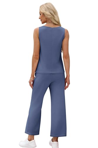 Image of SAMPEEL Two Piece Sets for Women Summer Outfits Beach Vacation Clothes Wide Leg Crop Pants