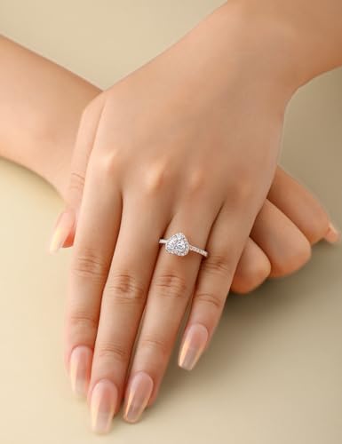 Elspeth 925 Sterling Silver Engagement Ring for Women, Heart Shaped 1CT Cubic Zirconia Halo Wedding Promise Ring Size 7.5 — view 5