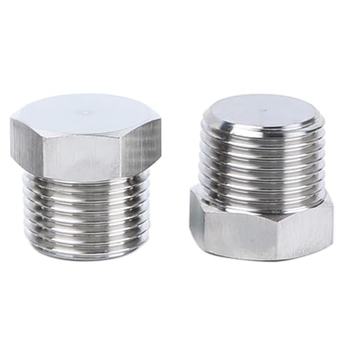 Outer Hex Head Thread Pipe Plug Fitting HONSNKS 2PCS 1/2 NPT Male 304 Stainless Steel Hex Head Screw Pipe Plug Adapter Connector