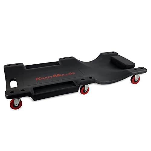 Chariot de visite Kraft Müller, Mécanicien Garagiste, Planche de travail pour vidange véhicule, 6 roulettes pivotantes, Noir