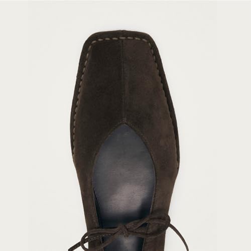 Image of Ballet Flats for Women Lace Up Bow Square Toe Mary Janes Cute Ballerina Shoes Slip On Comfortable Elegant Dress Shoes