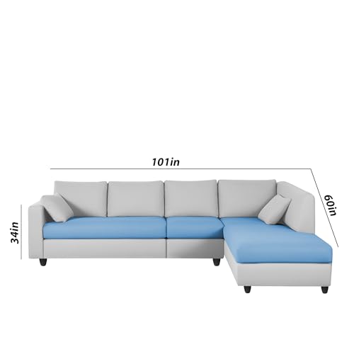 Image of Florian RHS 6 Seater L Shape Sofa Set for Living Room (Turquise Grey Fabric) Premium Fabric Sofa