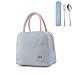 Bolsa aislante para el almuerzo, mini bolsa impermeable para el almuerzo, 2 juegos de cubiertos de acero inoxidable, reutilizable portátil para hombres y mujeres bolsa de picnic (gris claro)