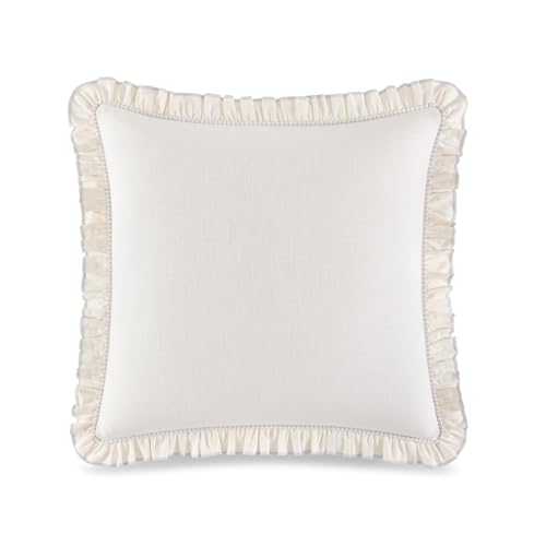 Image of kate spade new york Cotton Ruffle Euro Sham, 26 inch x 26 inch Spring Pillow Cover, Single 100% Cotton Linen-Like Cover, Machine Washable, White - Glacier Gray