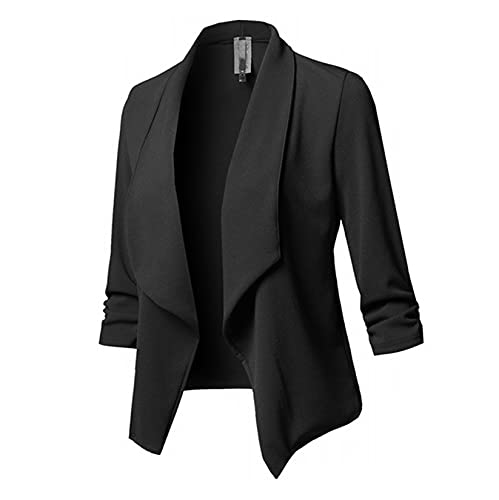 Dawwoti Paletós de Terno Feminino Blazers Manga Franzida 3/4 Casual Trabalho Blazer Frente Aberta Ja