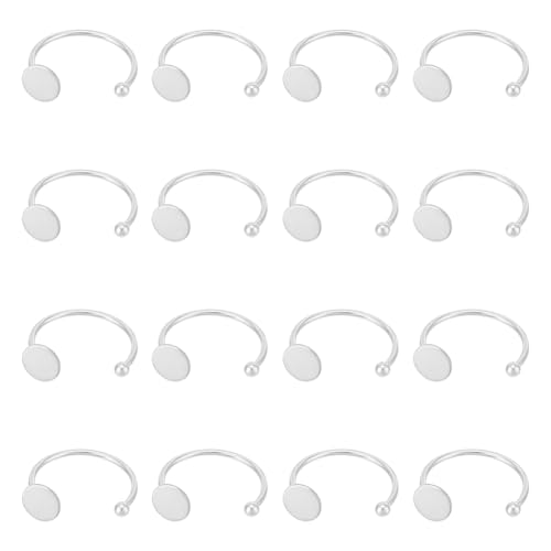 UNICRAFTALE 20 anillos abiertos de acero inoxidable 304 con base plana, redonda, ajustable, anillo de dedo abierto, bandeja de 8 mm, anillo de dedo para hacer anillos