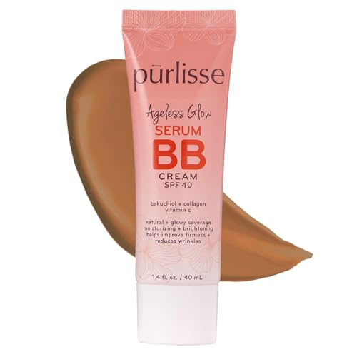 Image of pūrlisse Ageless Glow Serum BB Cream SPF 40 - Glowy Tinted Moisturizer with SPF - Korean Skin Care Formula with Vitamin C & Bakuchiol to Firm, Brighten & Even Skin - Deep (1.4 oz)