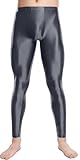 Men's Sexy Ultra Shiny Compression Pants Sissy Shiny Silky Leggings Nylon Tights Slim Fit Yoga Tights for Exercise Running Gym Fitness Workout Dark Grey M
