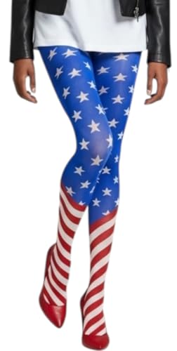 Image of ToBeInStyle Women's Superhero Superwoman American Flag Opaque Tights Costume Pantyhose