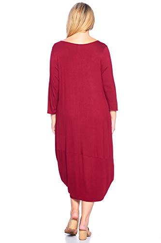 Plus Size Solid 3/4 Sleeve Bubble Hem Pocket Midi Dress - Made in USA4