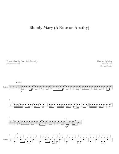 Image of Five for Fighting - Bloody Mary (A Note on Apathy): Drum Sheet Music (JDS: Five for Fighting Drum Sheet Music)