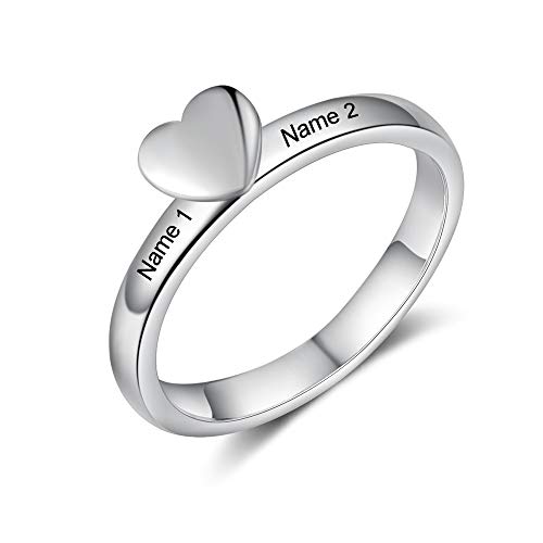 Lovejewelry Personalized Sweet Heart Rings for Women Engraved Initial Name Ring Promise Best Friend Sister Rings for Women