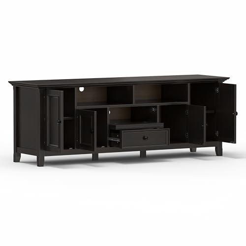Image of SIMPLIHOME Amherst 72 inch Wide Solid Wood TV Stand in Hickory Brown
