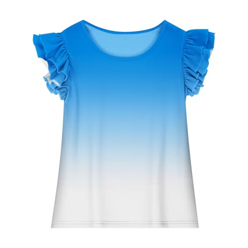 Girls Ruffle Flutter Sleeve T-Shirts Cute Gradient Summer Tops Loose Crewneck Casual Tees for Kids 3-15 Years4