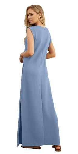Image of GRECERELLE 2026 Women Year-Round Casual Round Neck Loose Split Wrinkle-Free Long Maxi Vacation Dress with Pockets (XXS-4XL)