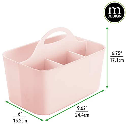 Mdesign Small Plastic Shower/Bath Storage Organizer Caddy Tote With Handle For Dorm, Shelf, Cabinet - Hold Soap, Shampoo, Conditioner, Combs, Brushes, Lumiere Collection, Light Pink #TOP3
