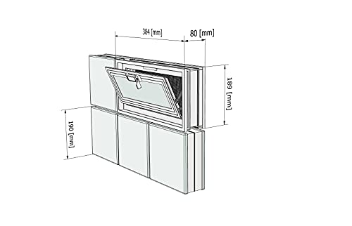 Ventana de ventilación 38,4x19x8 cm para pared de bloques de vidrio de obra 6