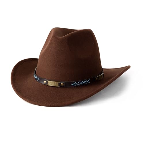 Image of Men Women Western Cowboy Hat Classic Roll Up Cowgirl Hats with Buckle Belt