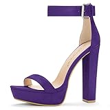 Allegra K Women's Platform High Heel Ankle Strap Chunky Purple Heels Sandals 8 M US
