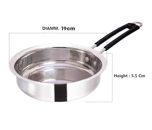 Image of KC Stainless Steel Frying Pan | Stove & Induction Safe | Easy Grip Handles | Heavy Gauge | Capacity 1.2 LTR. | Diamm. 19 cm