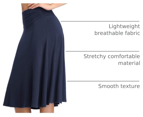 Image of Urban CoCo Women's Ruched High Waist Knee Length Jersey A-Line Stretchy Flared Casual Skirt
