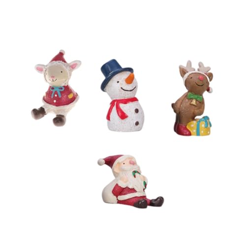 Alipis 4pcs Small Xmas Scene Resin Crafts Adorable Christmas Ornaments Unique Decorations for Holiday Parties Home Decor Includes Reindeer Santa Lamb Snowman