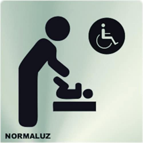 Normaluz Rd727182 - Señal Adhesiva Cuadrada Cambiador Y Minusvalidos Acero Inoxidable Adhesivo 0,8 Mm 12X12 Cm Con Cte, Ripci