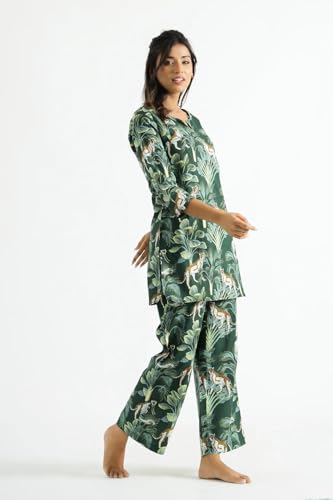 Image of LookMark Women's Viscose Rayon Printed Stitched Kurta with Pant | Green Color Kurta Set | Kurta with Pant Set for Woman | Printed Kurta Set