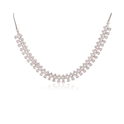 Ratnavali Jewels American Diamond Rose Gold Plated Traditional Fashion Jewellery Necklace Set with Earring for Women/Girls RV4134 - Image 4