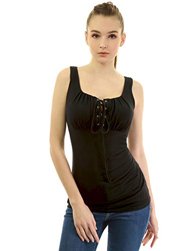 AmélieBoutik Women Empire Waist Lace Up Pleated Sleeveless Blouse Top(Black X-Small)
