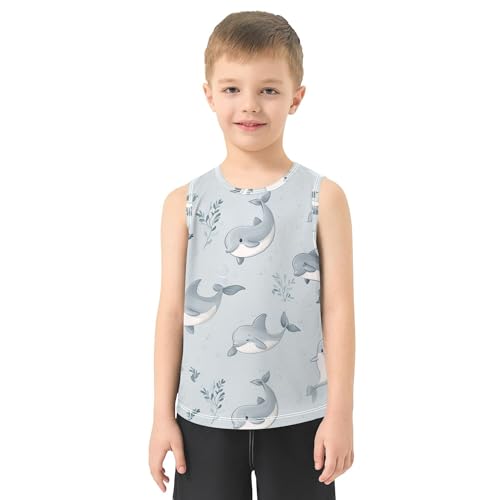 Cute Dolphin Silver Children Performance Tank Top Sleeveless Casual Vest Tees Active Tees for Running Sports Beach 3T2