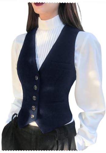 Women's Wool Blend Waistcoat V Neck Sleeveless Jacket Fully Lined Suit Vests