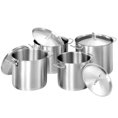 MBH - Pack de 4 Ollas Profesionales con Tapa de Acero Inoxidable 18/10, Capacidades de 8L, 9L, 13L y 15L, Aptas para Inducción y todo tipo de Cocinas. Ideal para uso en Cocina Industrial y Doméstica.