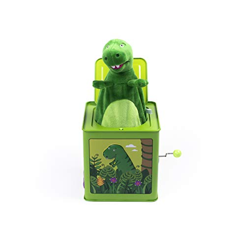 Jack Rabbit Creations Dinosaur Jack in The Box Toy, Plush Green Dinosaur, Side Crank Plays Twinkle Twinkle Little Star, Surprise Pop-Up, Kids Age 3+