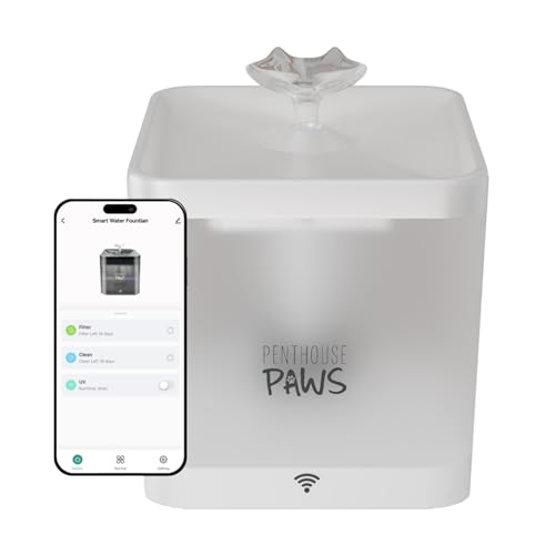 Smart Pet Water Fountain, 2.2L/74oz App-Controlled Cat Dispenser, Ultra Quiet Fountain for Cat & Dog Indoor with Wi-Fi, Automatic Pet Water Fountain with Filter Inside, White