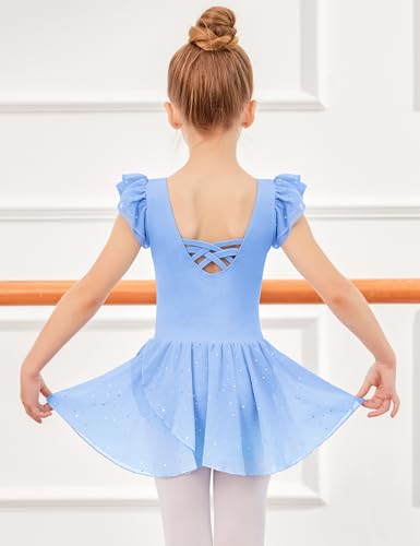 Image of Arshiner Girls Ruffle Sleeve Ballet Dance Dress Tutu Skirted Leotard