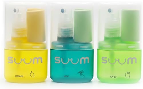 SUUM Pack 3 Spray Limpiador de Gafas con Paño de Microfibra - Spray con para Lentes Limpios y sin Vaho para Cristales y Pantallas - Limpia Gafas (Menta, Limón y Manzana)