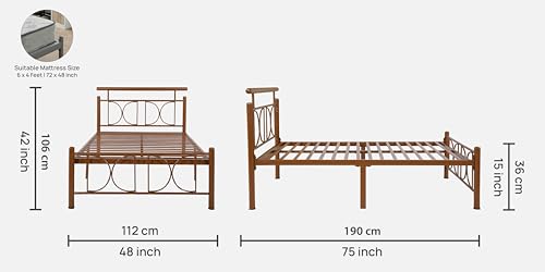Image of Mexo Metal Single Size Bed Without Storage | Wrought Iron Single Bed with Headboard & Footboard| Sturdy Powder Coated Platform Cot for Bedroom, Living Room, (Mexo Brown)