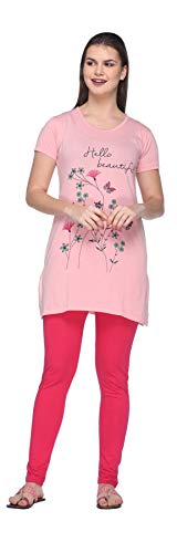 Image of In Love Women's Printed Cotton Plus Size Longline T-Shirt Half Sleeve with Pockets Pack of 2